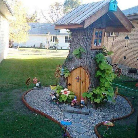 Outdoor Living Ideas - Tree Stump Fairy House