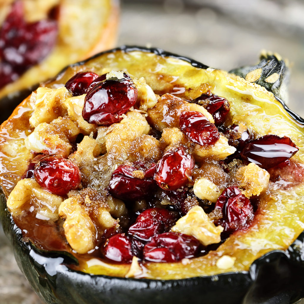 Roasted Acorn Squash Stuffed With Cranberries And Walnuts